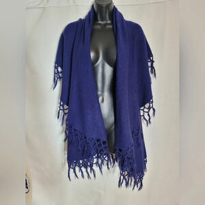 Blue Tassled Cardigan Poncho Shrug Wrap
